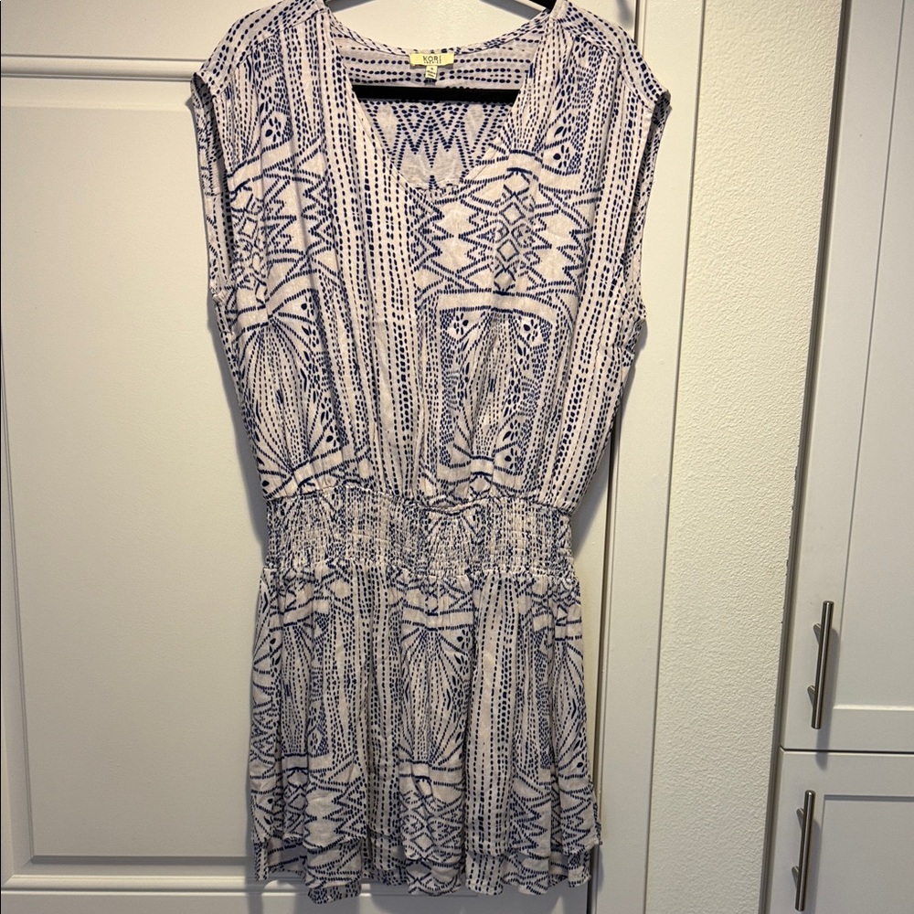 Kori Blue and White Geometric Mini Dress